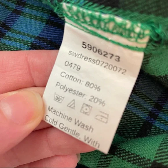 SHEIN Plaid Shirt Dress Women’s Medium Green Blue Button Down Belted Tunic - Picture 5 of 6